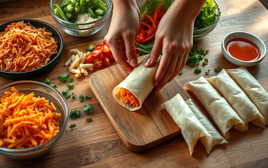 Buffalo Chicken Egg Roll Assembly